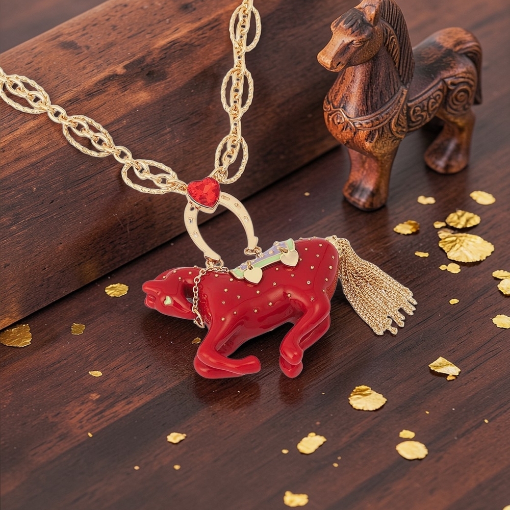 NEW Betsey Johnson Year of the Horse Metal&Crystals Pendant Necklace 30"
